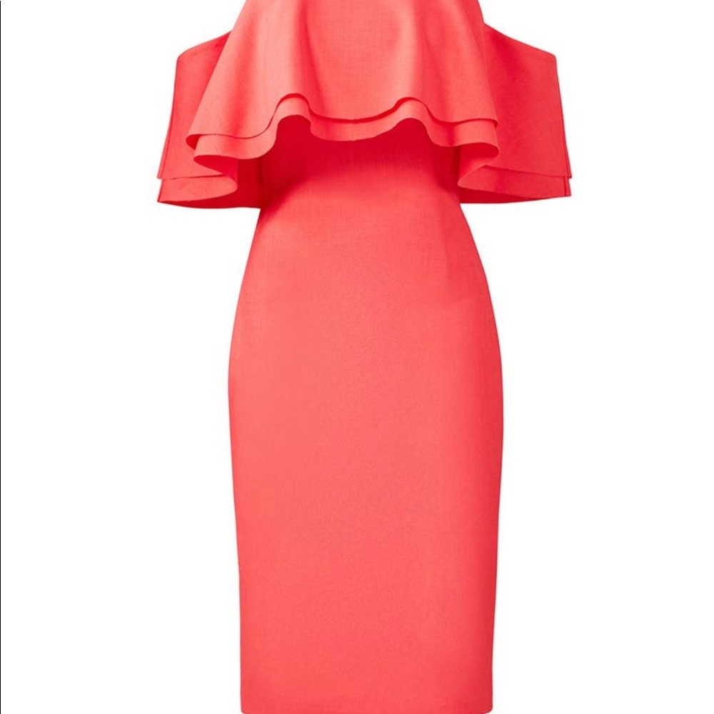 Badgley Mischka Size 4 Pink/Coral Off-the-Shoulder Mid Dress.